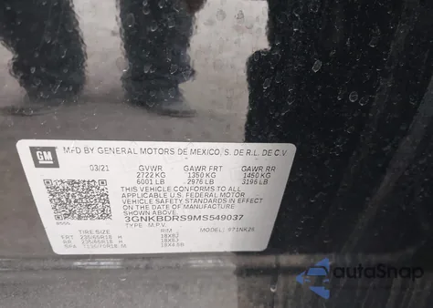 2021 Chevrolet Blazer Fwd 3Lt из США, поврежденный, VIN 3GNKBDRS9MS549037